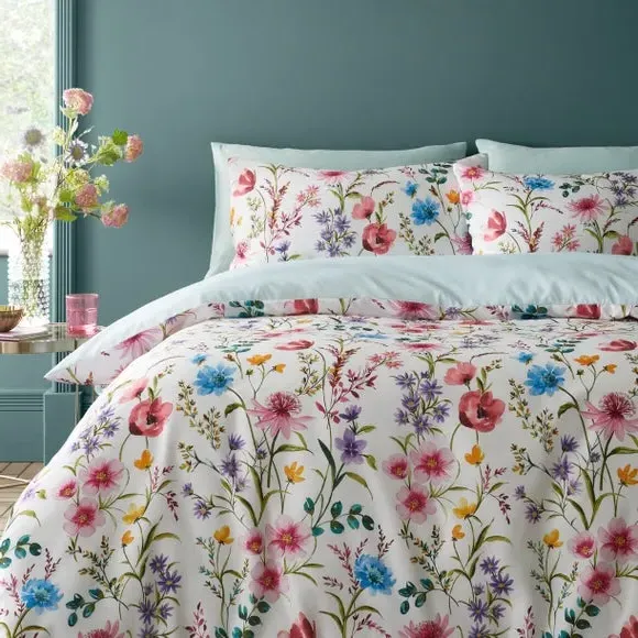 Ditsy Duvet Cover Set - Soft Blue, Matte Satin