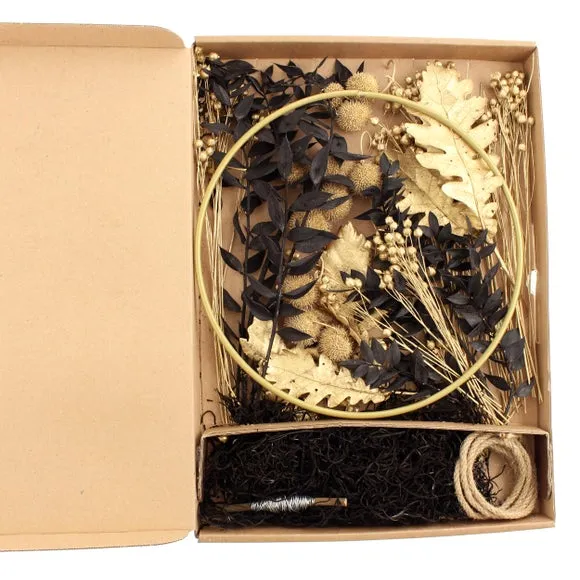 DIY Wreath Kit with Guide - Gold, Dried Flowers