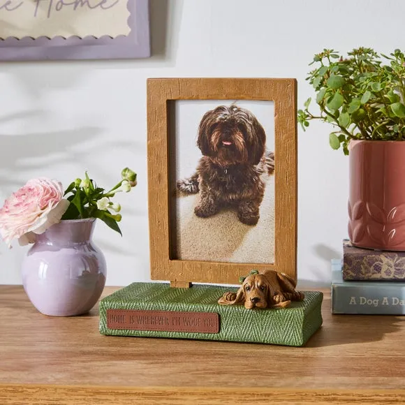 Dog Photo Frame with Text - Brown, Resin image