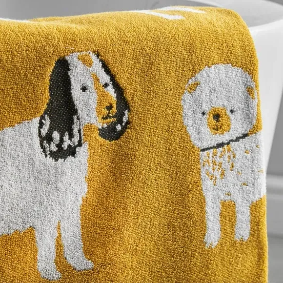 Dog Print Cotton Towel - Yellow