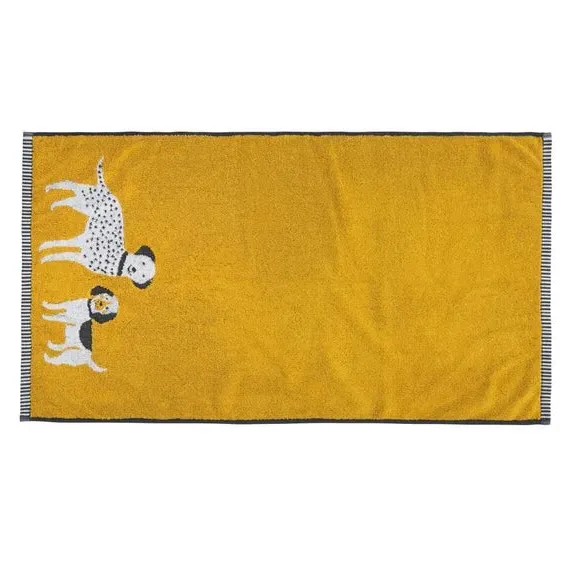Dog Print Cotton Towel - Yellow