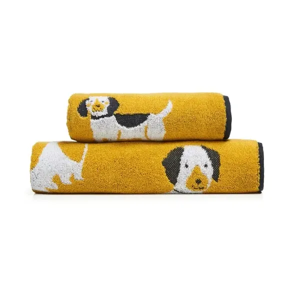 Dog Print Cotton Towel - Yellow