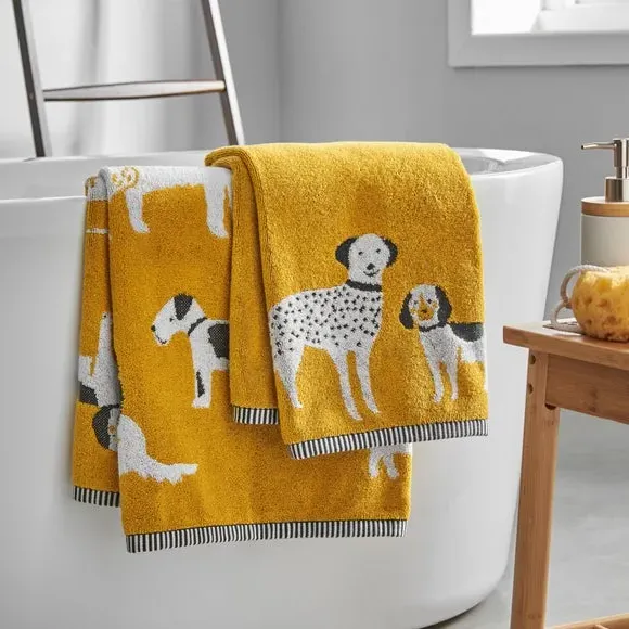 Dog Print Cotton Towel - Yellow image