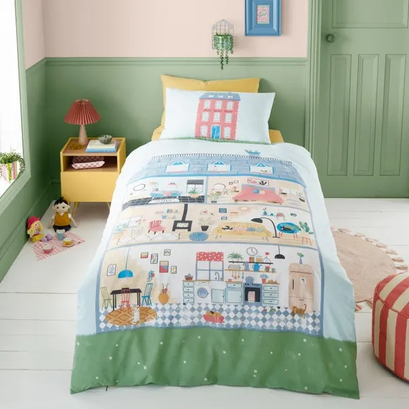 Dolls House Duvet Cover Set - Blue