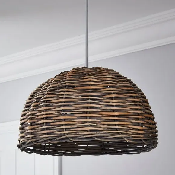 Domed Pendant Shade Easy Fit - Grey, Wood