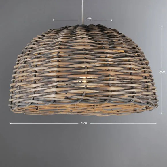 Domed Pendant Shade Easy Fit - Grey, Wood