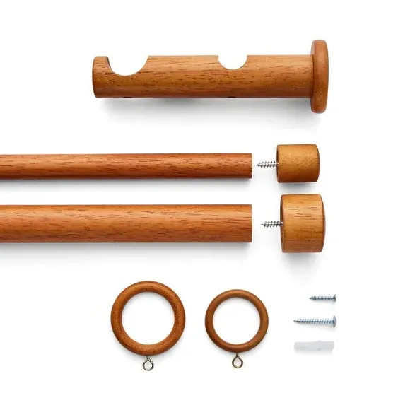 Double Curtain Pole with Eyelet - Dark Oak, Wood