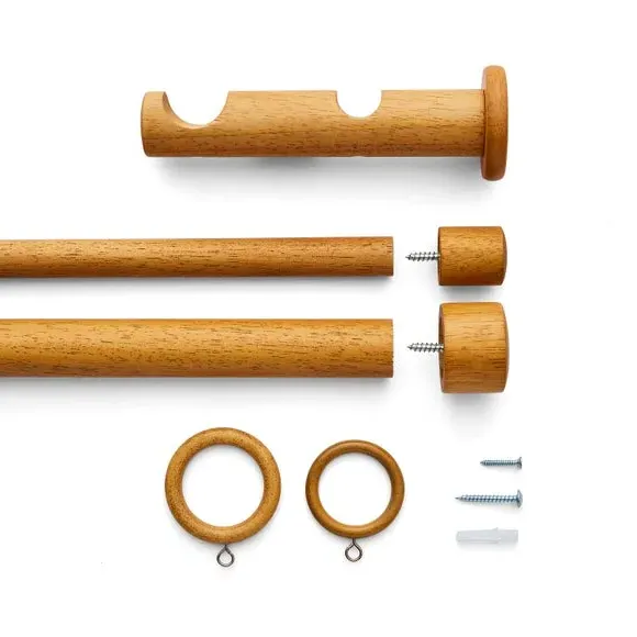 Double Curtain Pole with Eyelet - Waxed Oak, Wood