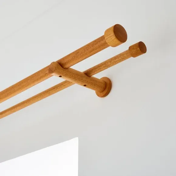 Double Curtain Pole with Eyelet - Waxed Oak, Wood