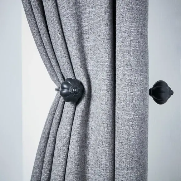 Double Layer Curtain Holdbacks Pair - Black, Metal image