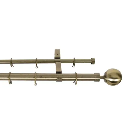 Double Layer Curtain Pole - Antique Brass, Metal