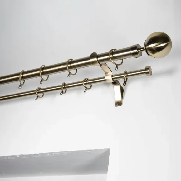Double Layer Curtain Pole - Antique Brass, Metal image