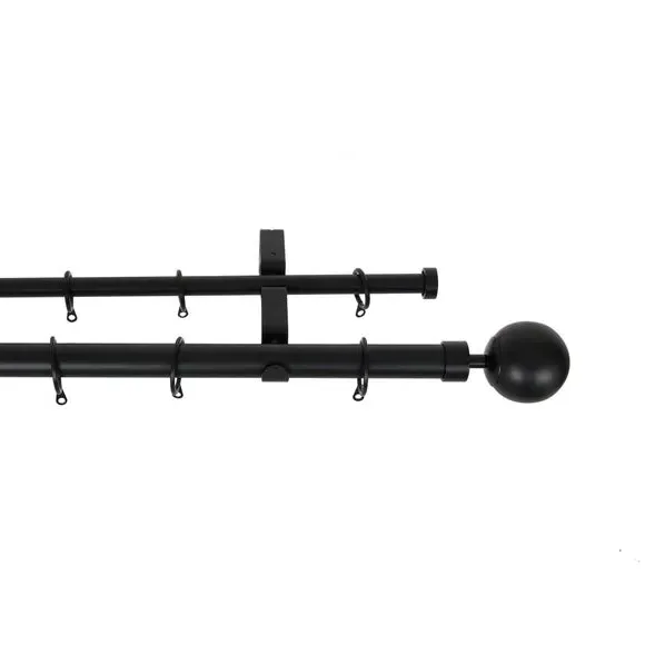 Double Layer Curtain Pole with Rings - Black, Metal