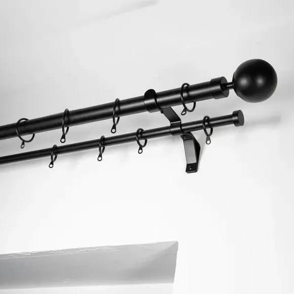 Double Layer Curtain Pole with Rings - Black, Metal