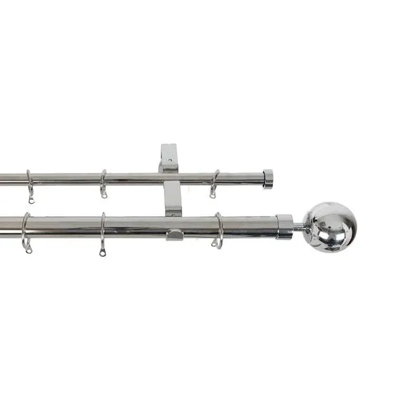 Double Layer Curtain Pole with Rings - Chrome, Metal