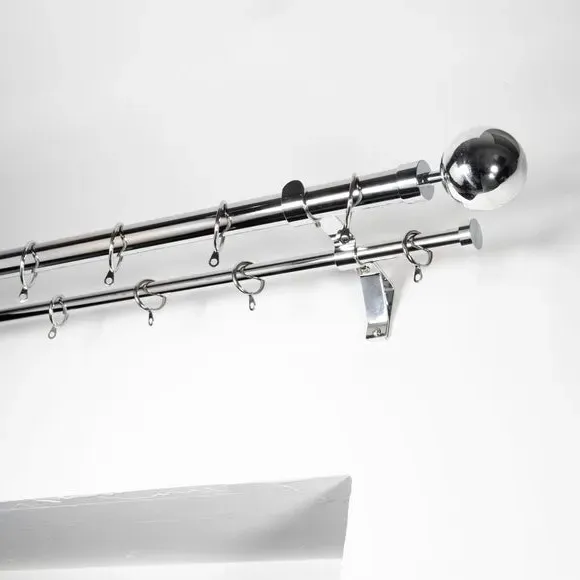 Double Layer Curtain Pole with Rings - Chrome, Metal