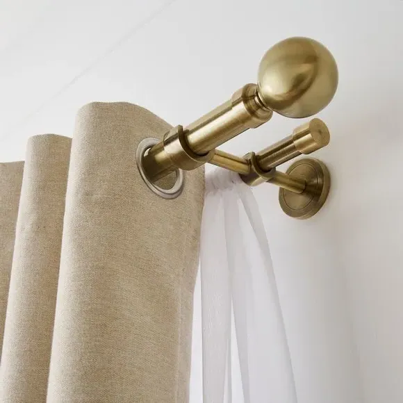 Double Layer Extendable Curtain Pole - Antique Brass