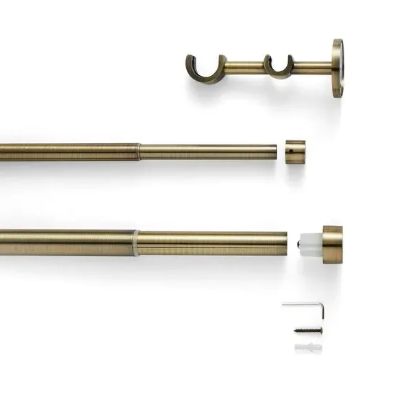Double Layer Extendable Curtain Pole - Antique Brass, Metal