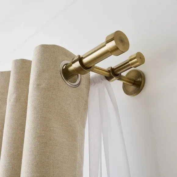 Double Layer Extendable Curtain Pole - Antique Brass, Metal