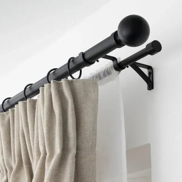 Double Layer Extendable Curtain Pole - Black, Metal