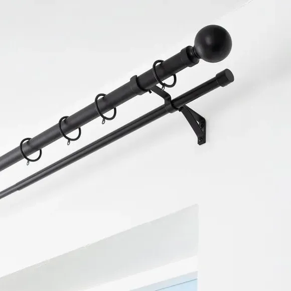 Double Layer Extendable Curtain Pole - Black, Metal image