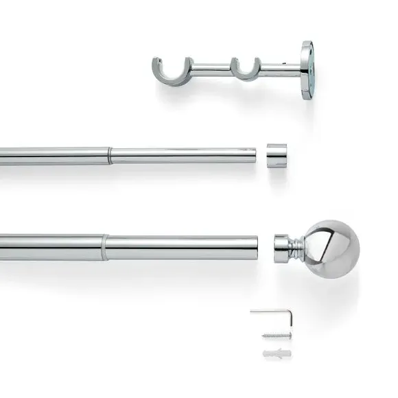 Double Layer Extendable Curtain Pole - Chrome