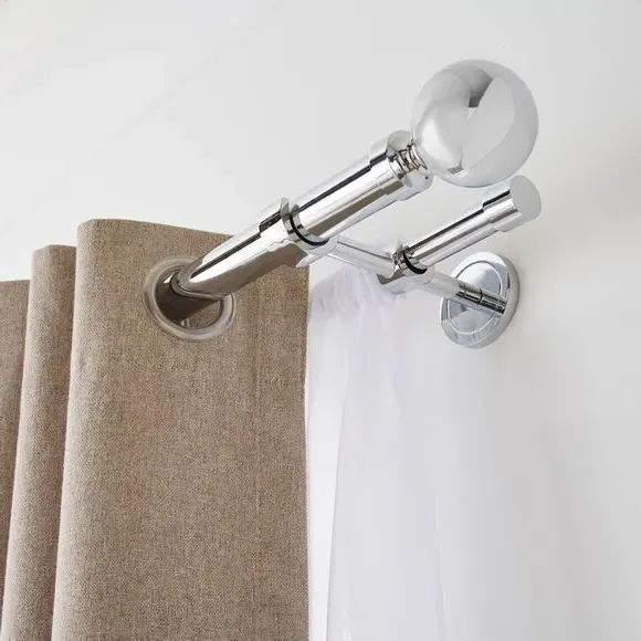 Double Layer Extendable Curtain Pole - Chrome