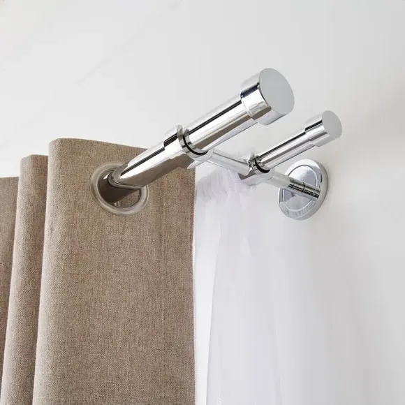 Double Layer Extendable Curtain Pole - Chrome, Metal