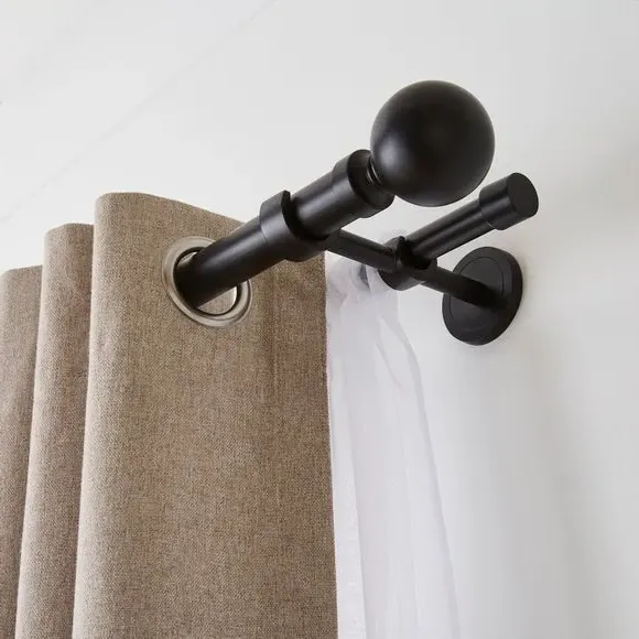 Double Layer Extendable Curtain Pole - Matt Black