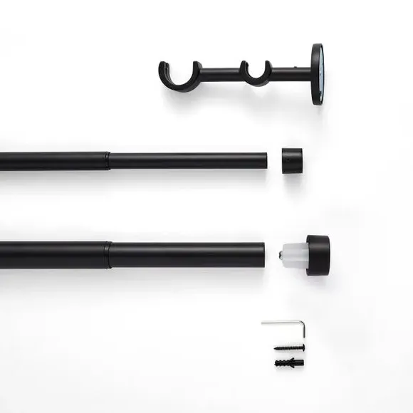 Double Layer Extendable Curtain Pole - Matt Black, Metal