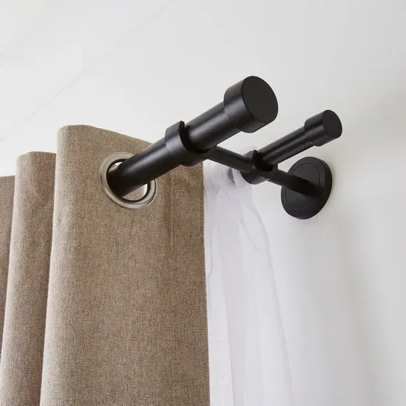 Double Layer Extendable Curtain Pole - Matt Black, Metal