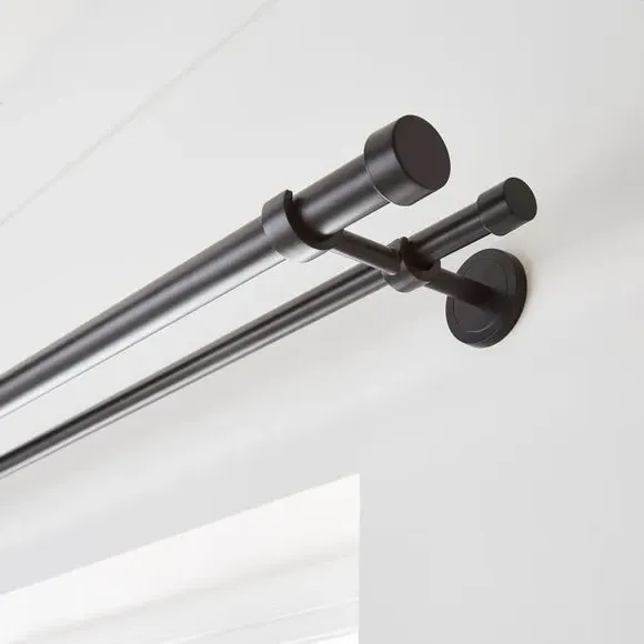Double Layer Extendable Curtain Pole - Matt Black, Metal