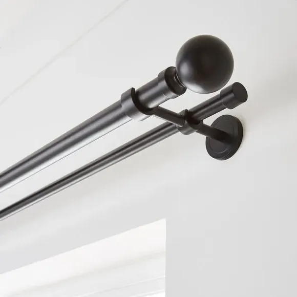 Double Layer Extendable Curtain Pole - Matt Black
