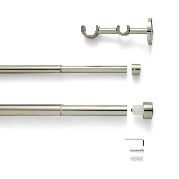 Double Layer Extendable Curtain Pole - Satin Steel, Metal