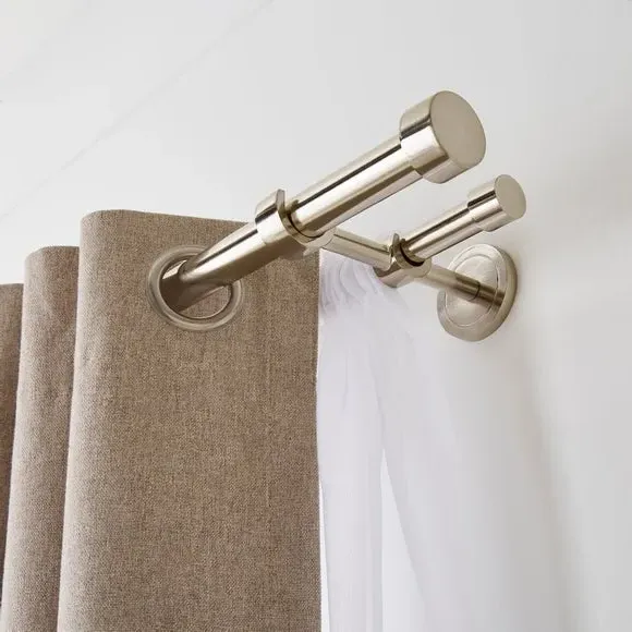 Double Layer Extendable Curtain Pole - Satin Steel, Metal