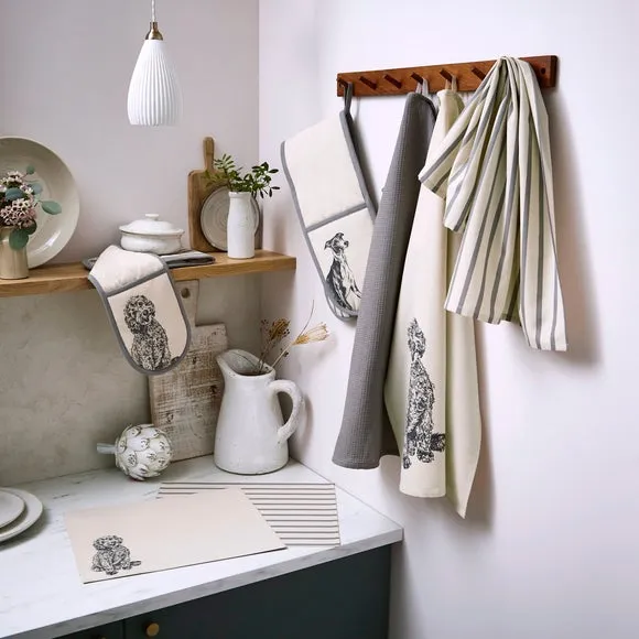 Double Oven Glove Cockapoo Print - Natural Cotton