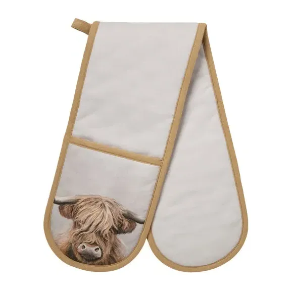 Double Oven Glove Highland Cow - Brown, Cotton image