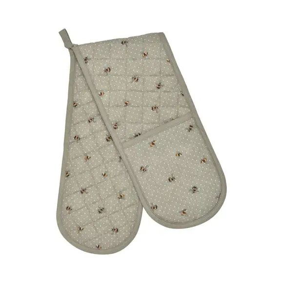 Double Oven Glove with Bee Print - Sage, Cotton image