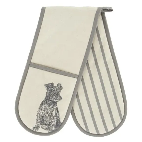 Double Oven Glove with Dog Print - Natural, Cotton