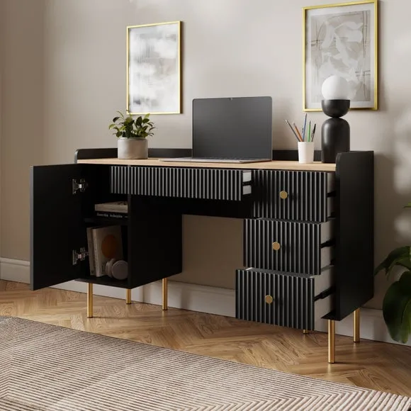 Double Pedestal Desk with Storage - Black, Wood