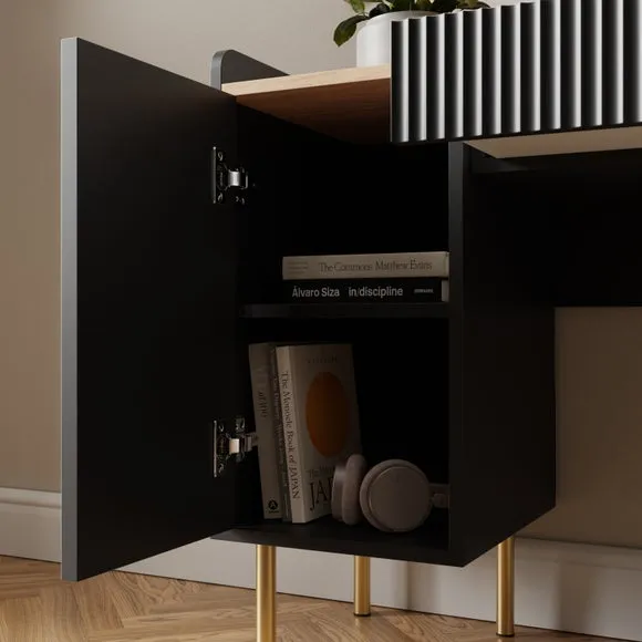 Double Pedestal Desk with Storage - Black, Wood