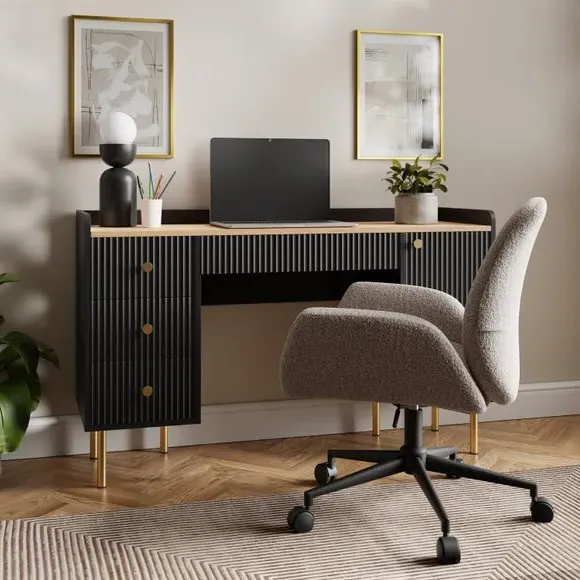 Double Pedestal Desk with Storage - Black, Wood