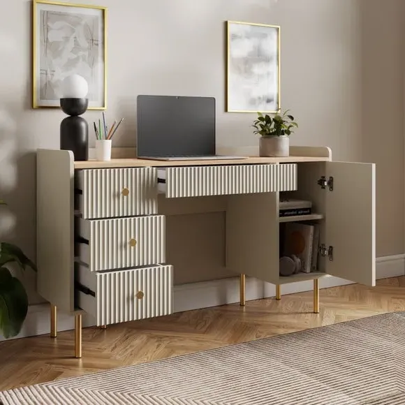 Double Pedestal Desk with Storage - Natural, Wood