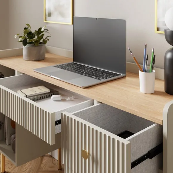 Double Pedestal Desk with Storage - Natural, Wood