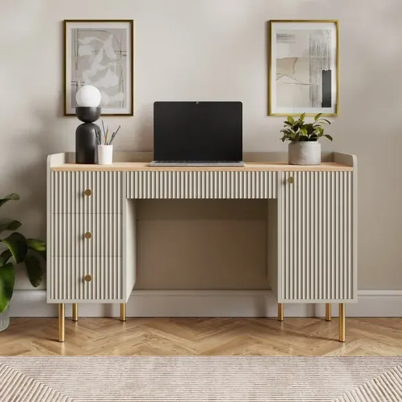 Double Pedestal Desk with Storage - Natural, Wood