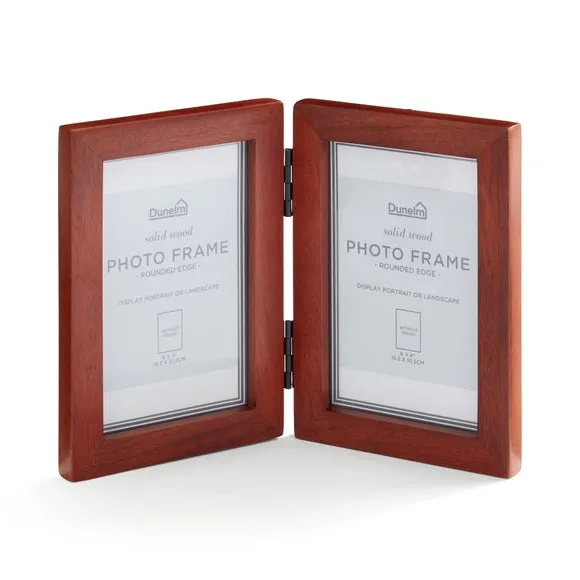 Double Photo Frame Hinged - Brown, Mango Wood