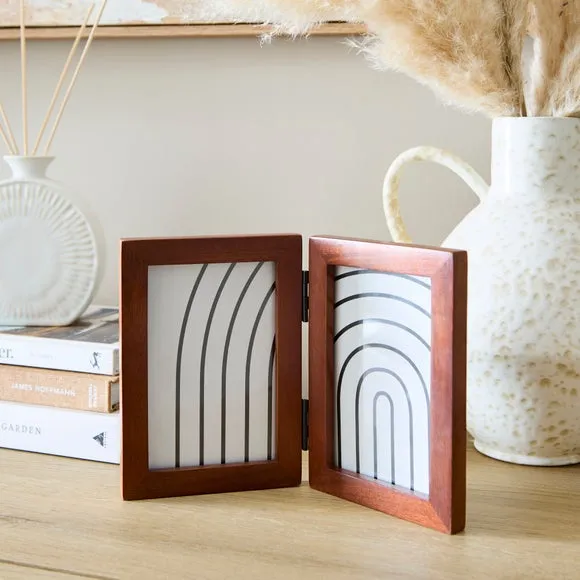 Double Photo Frame Hinged - Brown, Mango Wood image