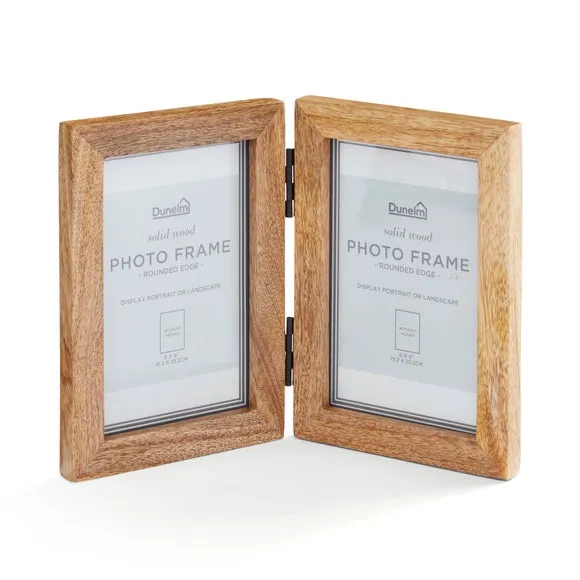 Double Photo Frame Hinged - Natural, Mango Wood