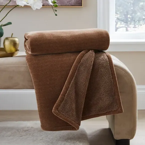 Double-Sided Throw Blanket - Mocha, Chenille