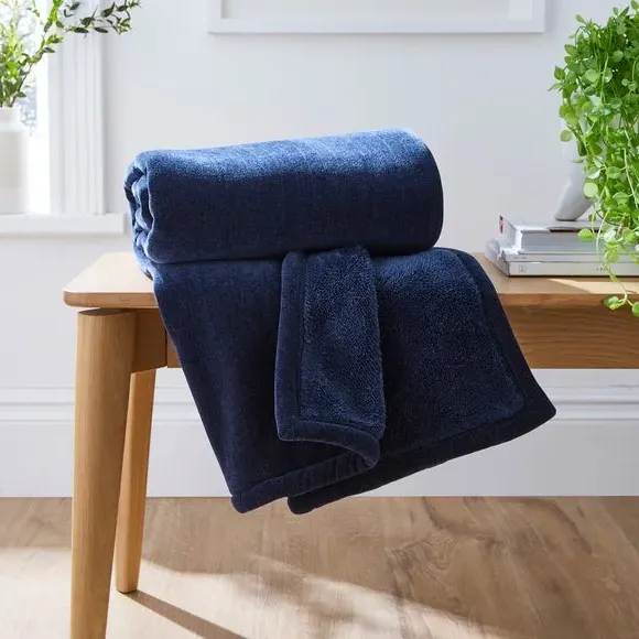 Double-Sided Throw Blanket - Navy, Chenille